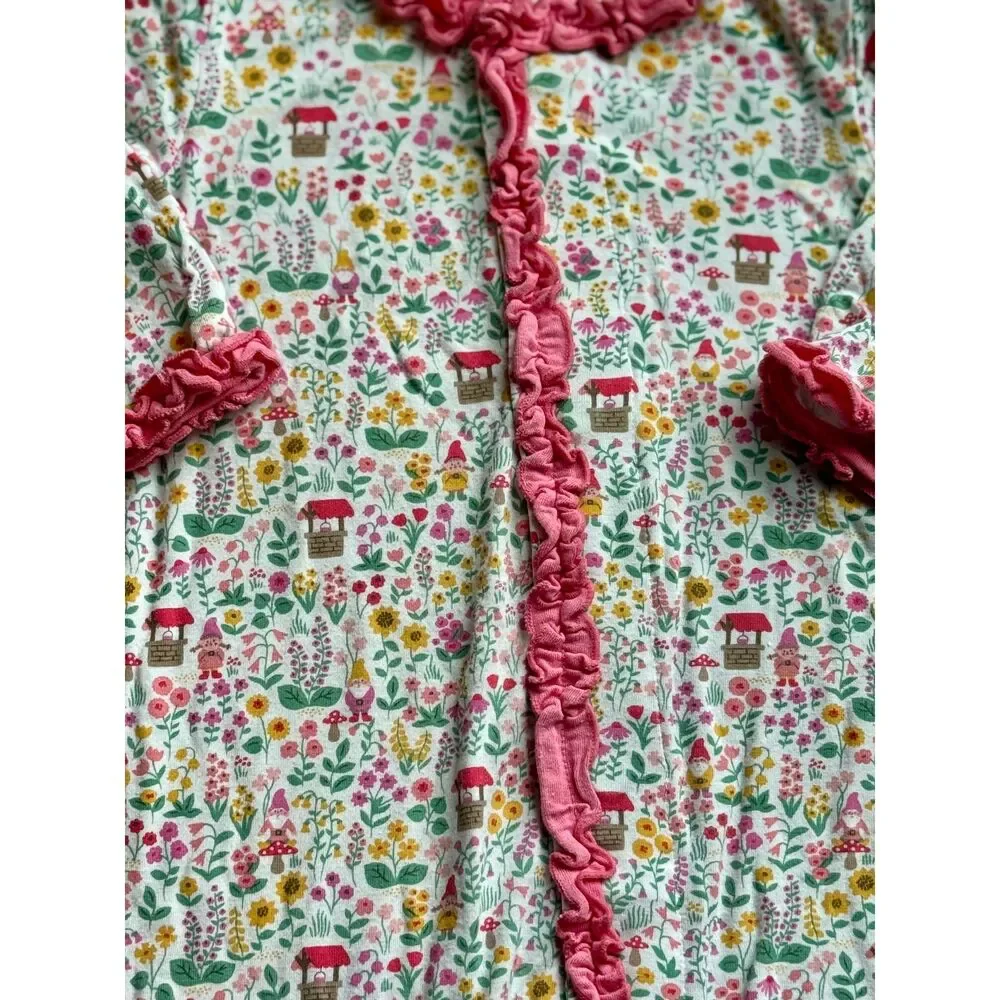 +Magnetic Me Magnetic Footie Sleeper Garden Gnome Floral Pink Ruffle 0-3M
